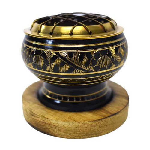 BACKORDER - Brass Resin Incense Burner with Wood Base 