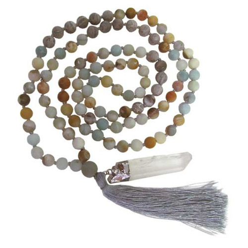 Japa Mala Necklace - Matte Amazonite / Map Stone