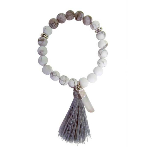 Japa Mala Bracelet - Matte Howlite and Map Stone