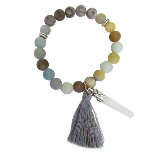 Japa Mala Bracelet - Matte Amazonite and Map Stone