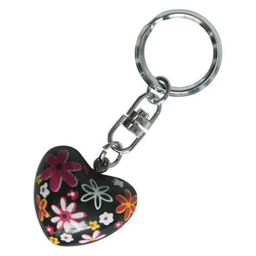 Harmony Heart Keychain - Black - Multi Flowers (6) Harmony Heart Keychain - Black - Multi Flowers (6)