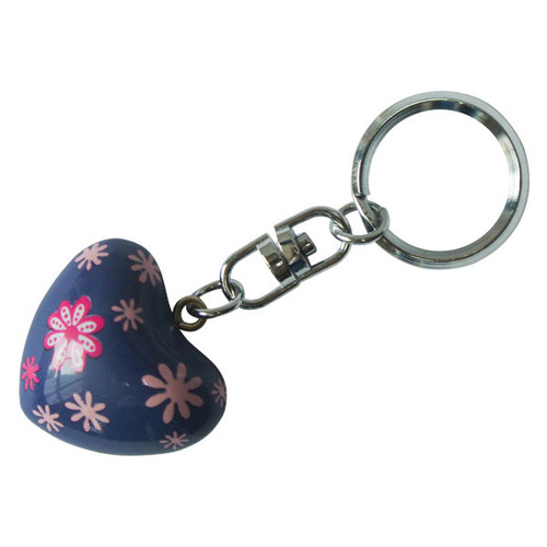 Harmony Heart Keychain - Dark Blue - Pink Flowers (6)