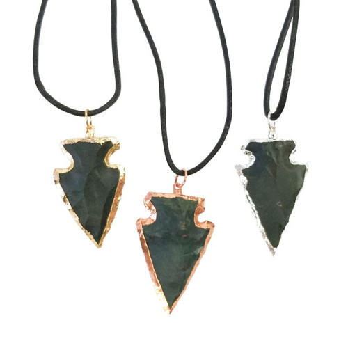 BACKORDER - Plated Arrowhead Pendants - Bloodstone (3)