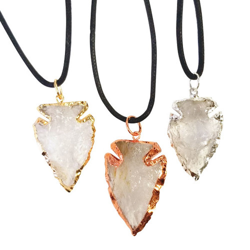 BACKORDER - Plated Arrowhead Pendants - Clear Quartz (3)