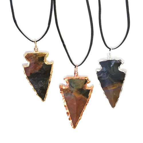 BACKORDER - Plated Arrowhead Pendants - Mixed Jasper (3)