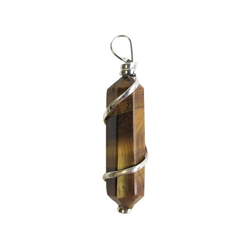 Silver Twist Point Pendant - Gold Tigereye