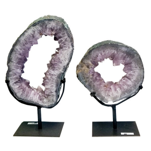 Decorator Mineral - Amethyst Ring Slice on Metal Base