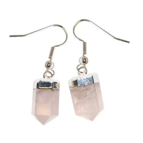 Earrings - Rose Quartz Polished Faceted Point