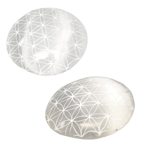 Palm Stone - Selenite Engraved with Flower of Life