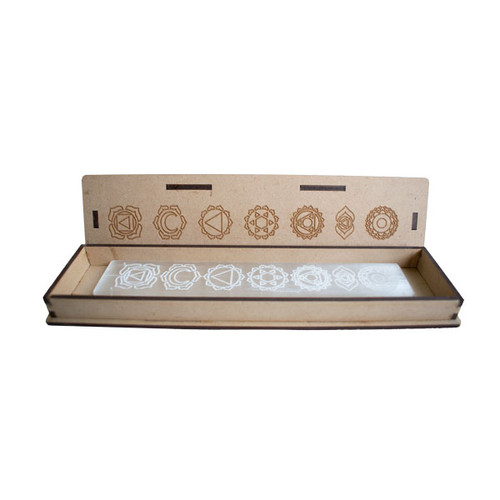 Selenite Engraved Ruler / Bar with Chakra Symbols Selenite Engraved Ruler / Bar with Chakra Symbols