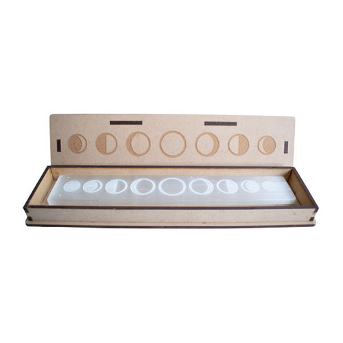 Selenite Engraved Ruler / Bar with Moon Phases