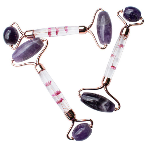 Massage Roller - Amethyst w/ Flower Handle