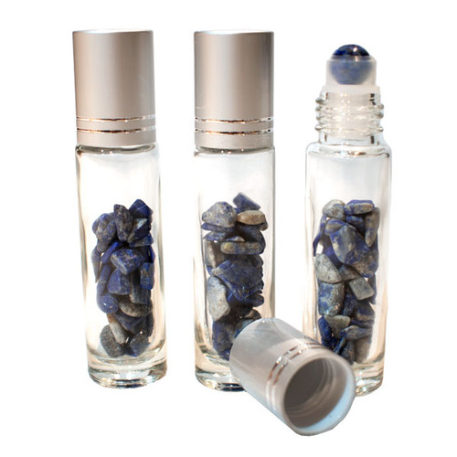 Bottle with Gemstone Roller and Chips - Lapis