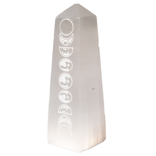 Obelisk - Selenite Engraved with Moon Phase