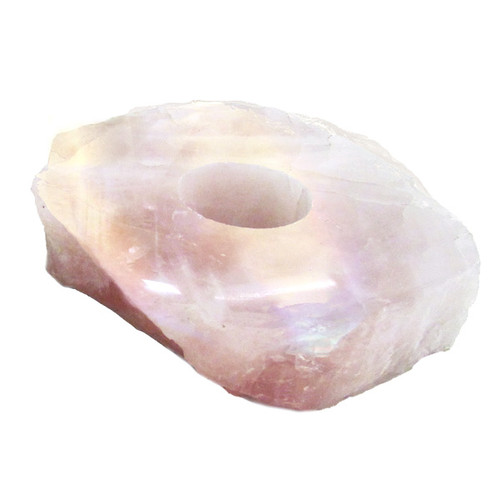 Rose Quartz Angel Aura Candle Holder - Thick Slab Rose Quartz Angel Aura Candle Holder - Thick Slab