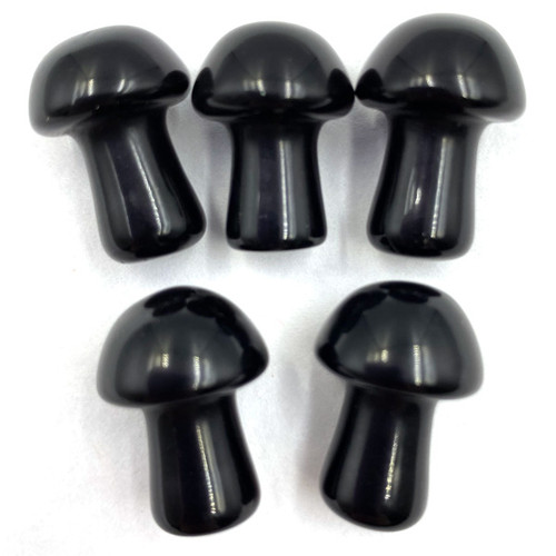 Carved Pocket Stone Mushrooms - Black Obsidian (5) Carved Pocket Stone Mushrooms - Black Obsidian (5)