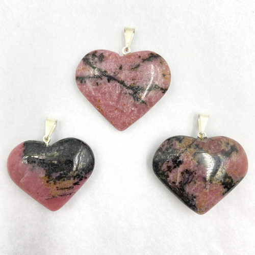 Gemstone Heart Pendant - Rhodonite