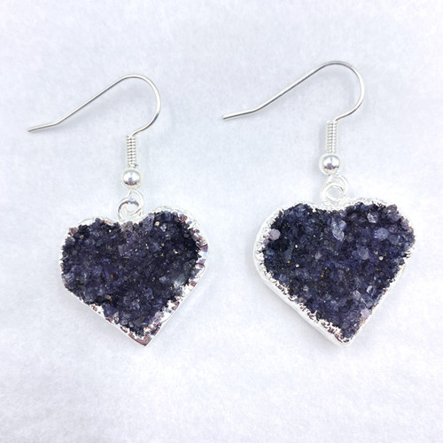 Earrings - Amethyst Cluster Plated Heart