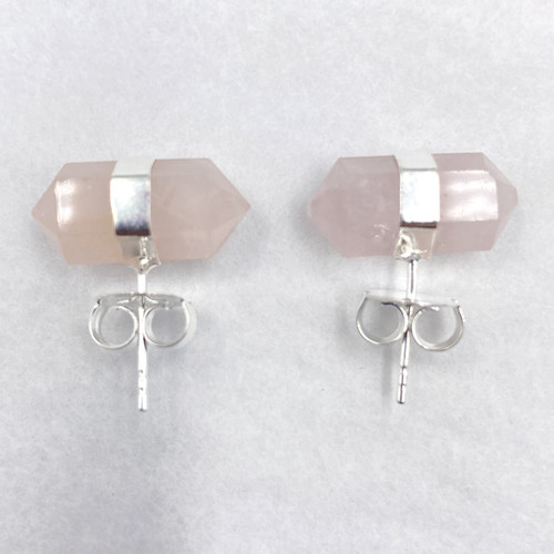 Stud Earrings - Rose Quartz Double Terminated Point Stud Earrings - Rose Quartz Double Terminated Point
