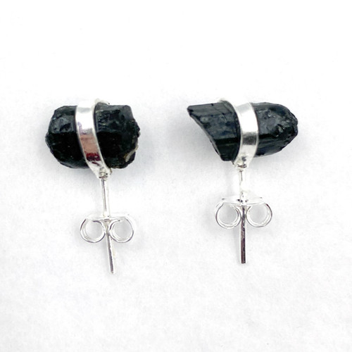 Stud Earrings - Rough Black Tourmaline