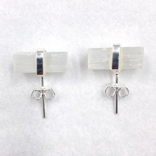 Stud Earrings - Rough Selenite Slice