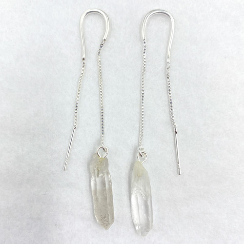 Thread Earrings - Rough Point Clear Quartz