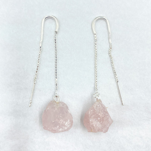 Thread Earrings - Rough Rose Quartz