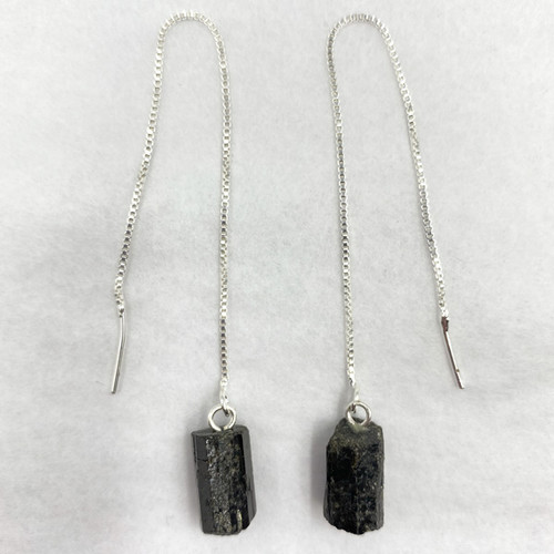 Thread Earrings - Rough Black Tourmaline