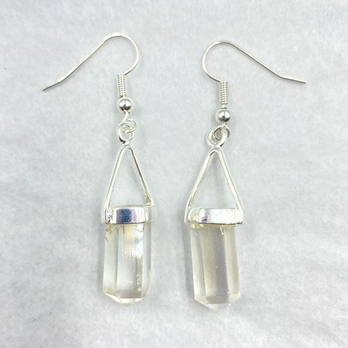 Earrings - Clear Quartz Angel Aura Polished Faceted Point