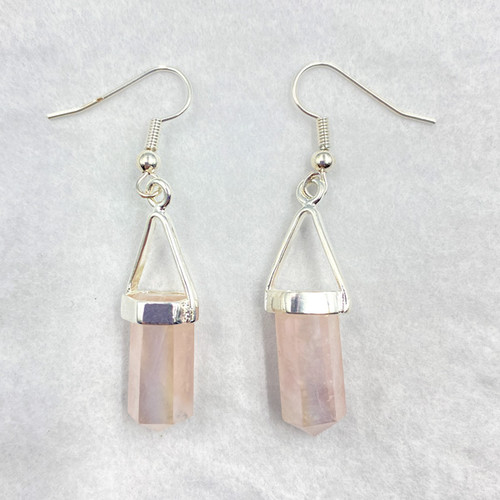 Earrings - Rose Quartz Angel Aura Polished Faceted Point