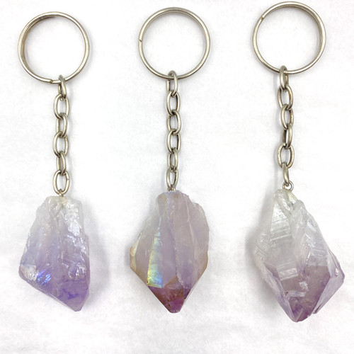 Mineral Keychains - Amethyst Angel Aura Rough Point (12) Mineral Keychains - Amethyst Angel Aura Rough Point (12)