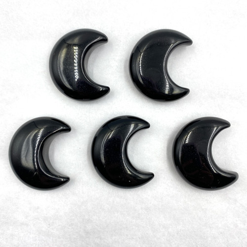 Carved Pocket Stone Moons - Black Obsidian (35 mm) (5)