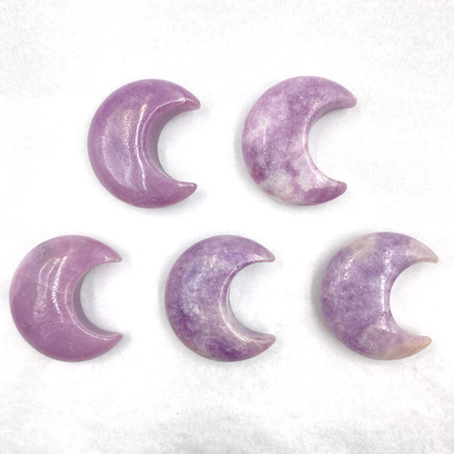 BACKORDER - Carved Pocket Stone Moons - Lepidolite (35 mm) (5)