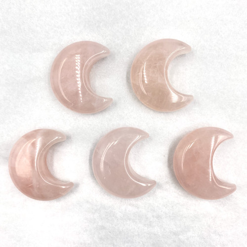 Carved Pocket Stone Moons - Rose Quartz (35 mm) (5)