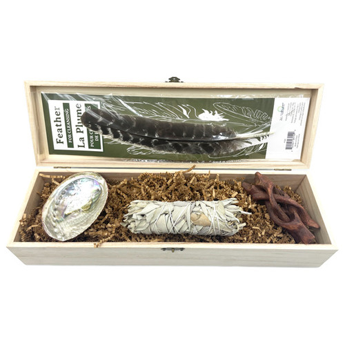 BACKORDER - Cleansing Kit - Sage, Turkey feather, Abalone shell & Cobra Stand 4”