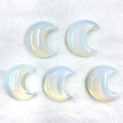 BACKORDER - Carved Pocket Stone Moons - Opalite (35 mm) (5)