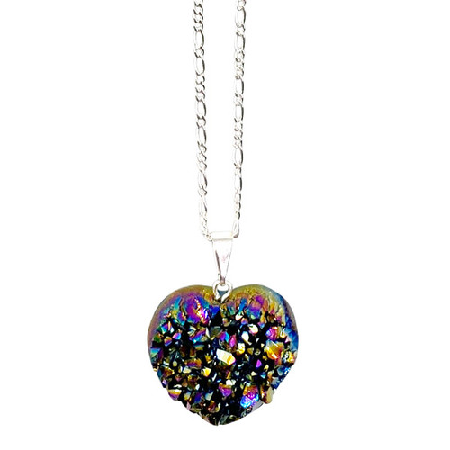 Amethyst Cluster Necklace - Titanium Aura Heart
