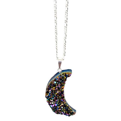 BACKORDER - Amethyst Cluster Necklace - Titanium Aura Moon
