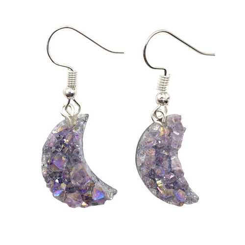 BACKORDER - Earrings - Amethyst Cluster Moon Angel Aura