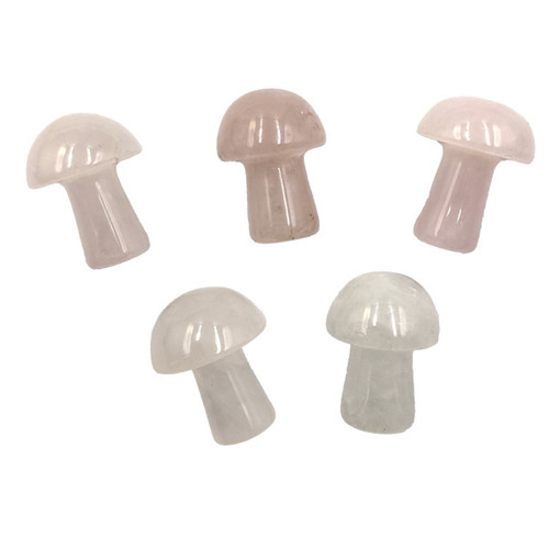 Carved Pocket Stone Mushrooms - Rose Quartz (5)