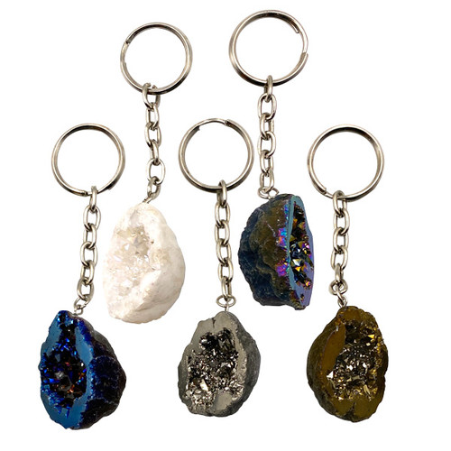 Mineral Keychains - Metalized Moroccan Geode (12) Mineral Keychains - Metalized Moroccan Geode (12)
