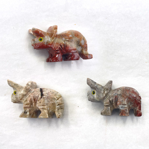 Carved Onyx Prehistoric Animal Pocket Stones - Triceratops (3)