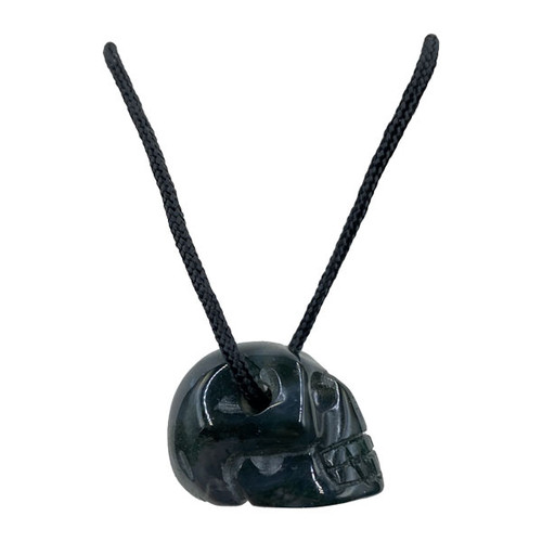 Drilled Skull Pendant - Moss Agate