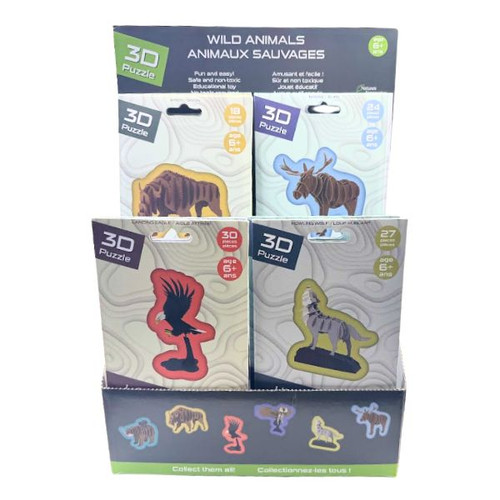Puzzle, Wildlife Assorted, 6 designs with Display
