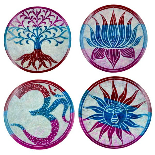 Soapstone Round Incense Holders - Assortment Rainbow (4)