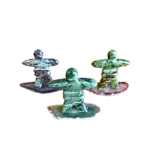 Canadiana Stone Inukshuk -  Nephrite Jade on Agate  (~2 inch)