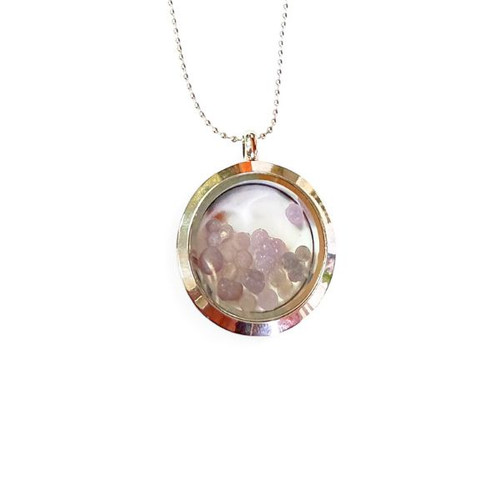 Glass Locket Necklace with Grape Agate Glass Locket Necklace with Grape Agate