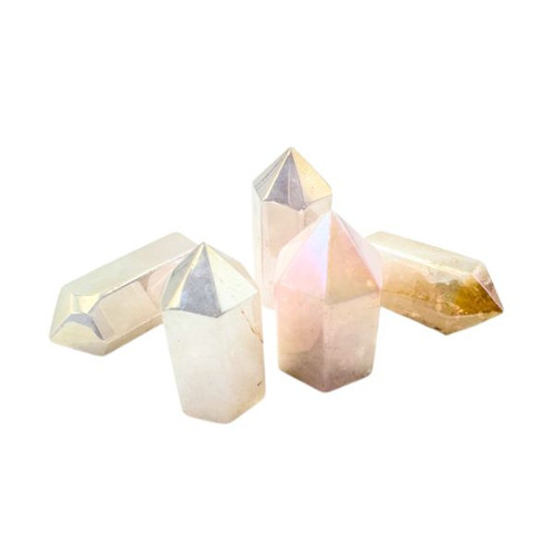 Polished Point - Rose Quartz with Angel Aura (Laser) XS - 5 per bag
