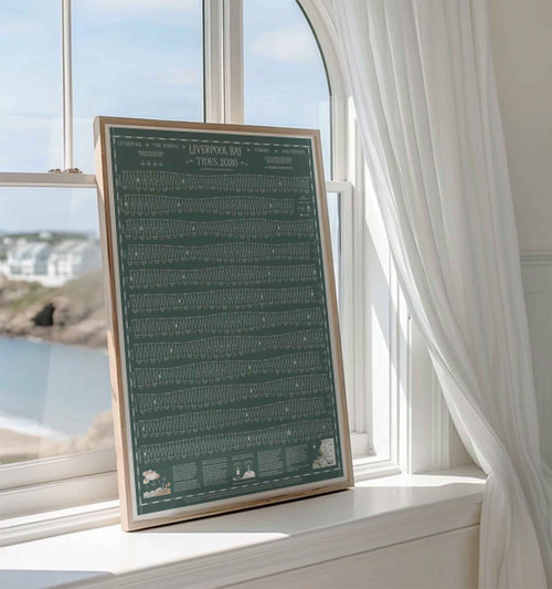 Tide Times Tables Hydrographical Chart Merseyside, Liverpool, Southport, Formby, Crosby, New Brighton, Wallasey designed by Sharon Lee