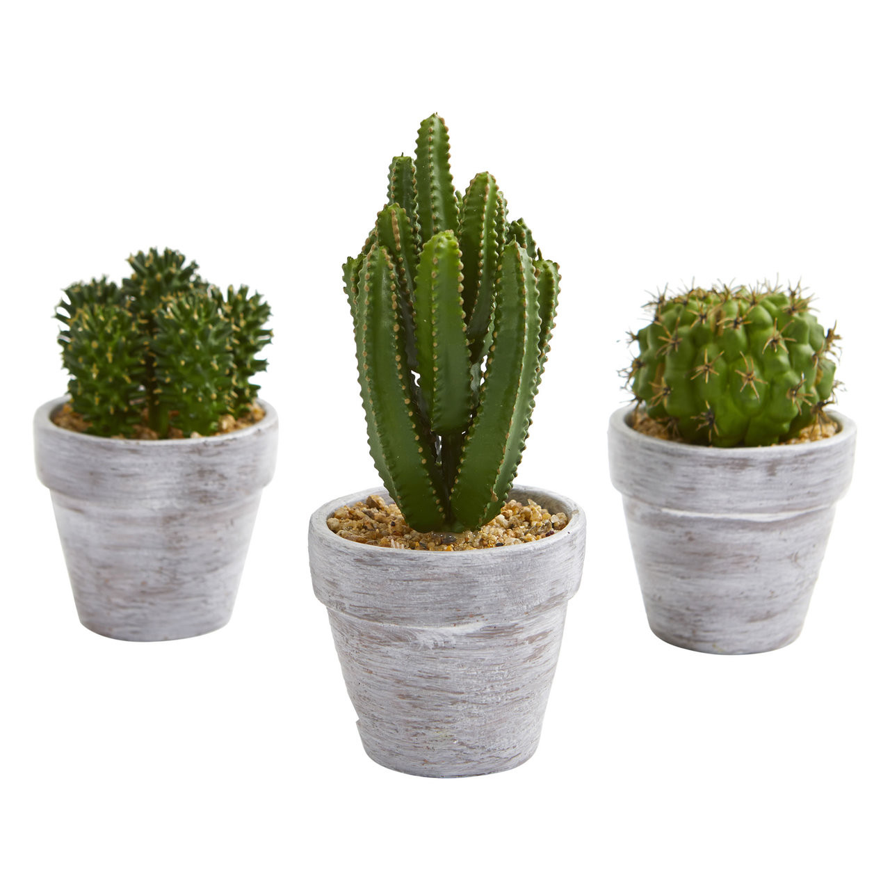 8" Set of Three Artificial Cactus Plants in Distressed Look Pots